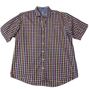 Bugatchi Men’s Casual Classic Fit Short Sleeve Multicolor Gingham Cotton Top XL